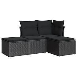 vidaXL Salon de jardin 4 pcs avec coussins noir résine tressée