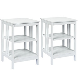 Helloshop26 Lot de 2 tables de chevet moderne à 3 niveaux 40 x 40 x 61 cm table de nuit avec coussinets antidérapants pour salon/chambre blanc 20_0004895