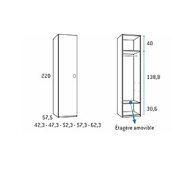 Inside 75 Armoire 1 porte droite 62,3 x 57,5 x 220 cm