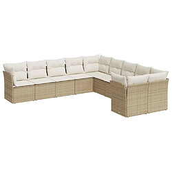 Maison Chic Salon de jardin avec coussins 10 pcs | Ensemble de Table et chaises | Mobilier d'Extérieur beige résine tressée -GKD65068