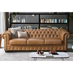 Acheter Vente-Unique Canapé chesterfield 4 places BRENTON 100% cuir de buffle premium - Caramel vintage