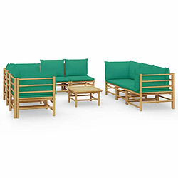 Maison Chic Salon de jardin 9 pcs + coussins - Mobilier/Meubles de jardin - Table et chaises d'extérieur vert bambou -MN25997