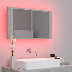 Acheter Maison Chic Armoire de salle de bain,Meuble de rangement,Meuble haut à miroir LED Gris béton Acrylique -GKD804853