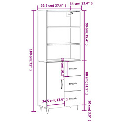 vidaXL Buffet haut Chêne marron 69,5x34x180 cm Bois d'ingénierie pas cher