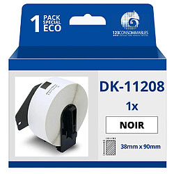 123Consommables Étiquettes compatibles Brother DK11208 - 38x90 mm - 400 unités - Texte noir sur fond blanc