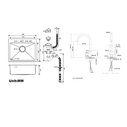 Avis Auralum MAX Évier Cuisine Noir 1 Bac 45x45CM Acier Inoxydable 304 ,encastré et à Poser+Robinet de Cuisine Noir Douchette Extractible à 2 Jets