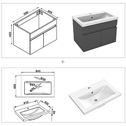 Acheter Aica Sanitaire 59(L)x38,5(W)x40(H)cm Meuble salle de bain anthracite 2 portes avec une vasque à poser pour un gain d'espace optimal avec un maximum d'espace intérieure.