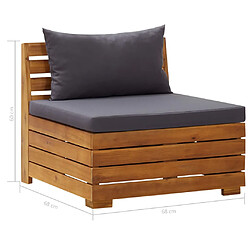 vidaXL Canapé central sectionnel 1 pc et coussins Bois d'acacia massif pas cher