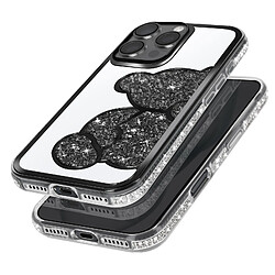 Avizar Coque Paillette pour iPhone 16 Pro Motif Ourson avec Strass Noir