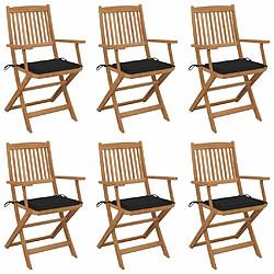 Maison Chic Lot de 6 Chaises pliables d'extérieur avec coussins | chaises de jardin | Fauteuil Relax Bois d'acacia -GKD61742