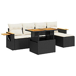 vidaXL Salon de jardin avec coussins 7 pcs noir résine tressée acacia