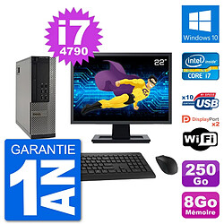 PC Dell 7020 SFF Ecran 22" Intel i7-4790 RAM 8Go Disque 250Go Windows 10 Wifi - Occasion