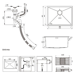 Auralum Max Évier Cuisine 1 Bac 60*44*20CM,inox 304,à Encastrer avec Panier Drainage,Noir+Robinet Cuisine avec Douchette Extractible 2 Jets,Gris pas cher