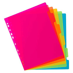 Intercalaires réinscriptibles neutres polypropylène - 6 onglets - Viquel Happy Fluo