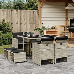 Maison Chic Ensemble à manger d'extérieur 9 pcs avec coussins,Salon de jardin,Mobilier de jardin gris clair rotin -GKD262333