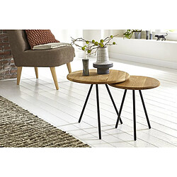 Pegane Table d'appoint coloris chêne- noir en acier - H 43 x Ø 50 cm