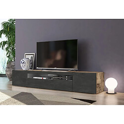 Alter Meuble TV de salon, Made in Italy, Meuble TV avec 3 portes et étagères, cm 200x40h37, couleur Erable et Ardoise