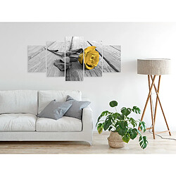 Artgeist Tableau - Rose on Wood (5 Parts) Wide Yellow [100x50]