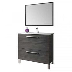 Dansmamaison Meuble vasque 2 tiroirs 80 cm + vasque + miroir Gris Cendré - BANRU