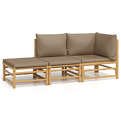 Maison Chic Salon de jardin 3 pcs avec coussins | Ensemble de Table et chaises | Mobilier d'Extérieur taupe bambou -GKD89723