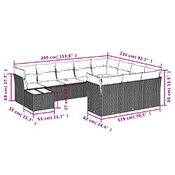 Acheter vidaXL Salon de jardin et coussins 11 pcs marron résine tressée