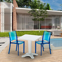 Table et 2 chaises colorées polycarbonate extérieurs Grand Soleil Caffè, Chaises Modèle: B-Side Transparent, Couleur de la table: Blanc