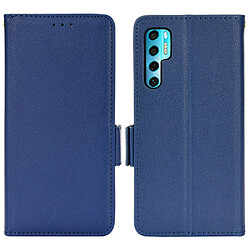 Etui en PU texture litchi, double fermeture magnétique avec support, bleu foncé pour votre TCL 20 Pro 5G