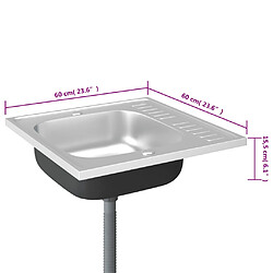 vidaXL Jeu d'évier de cuisine et égouttoir argenté 600x600x155 mm inox pas cher