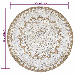 vidaXL Tapis Jute tressé imprimé 90 cm rond pas cher