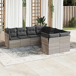 vidaXL Salon de jardin 8 pcs avec coussins gris clair résine tressée