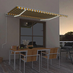 Maison Chic Auvent automatique | Store banne extérieur | Marquise capteur de vent/LED 450x300cm Jaune et blanc -MN44953