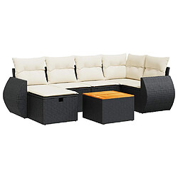 vidaXL Salon de jardin 7 pcs avec coussins noir résine tressée