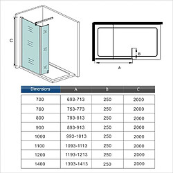 Avis Aica Sanitaire Paroi de douche 90x25x200cm en verre securit anticalcaire 8mm