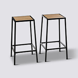 Pegane Lot de 2 tabourets de bar, tabouret hauts en bois coloris naturel et fer noir - longueur 32 x Profondeur 32 x Hauteur 71,50 cm