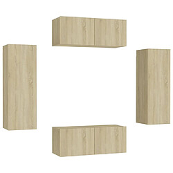 Maison Chic Ensemble de meubles TV 4 pcs | Banc TV Moderne pour salon | Meuble de Rangement - Chêne sonoma Aggloméré -MN52687