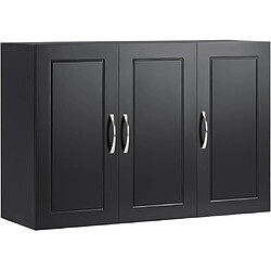 SoBuy FRG231-L-SCH Armoire Murale de Salle de Bain, Placard de Rangement, Meuble de Rangement Suspendu, Meuble Haut avec 3 Portes, 90x30x60 cm, Noir