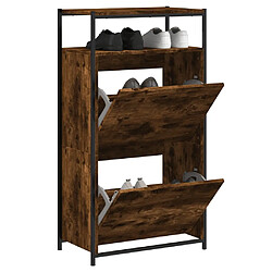 Maison Chic Armoire à chaussures | Meuble de rangement à chaussures Meuble d'Entrée chêne fumé 60x34x112 cm bois d'ingénierie -MN89415