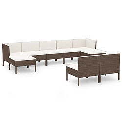 Maison Chic Salon de jardin 9 pcs + coussins - Mobilier/Meubles de jardin - Table et chaises d'extérieur Résine tressée Marron -MN49801