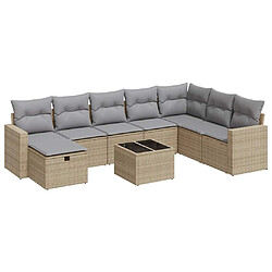 vidaXL Salon de jardin avec coussins 9 pcs beige résine tressée