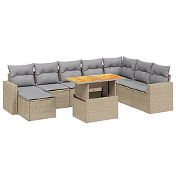 vidaXL Salon de jardin avec coussins 9 pcs beige résine tressée