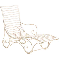 Decoshop26 Chaise longue pour jardin transat en métal crème vieilli MDJ10214