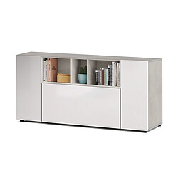 Pegane Buffet meuble de rangement avec 3 portes coloris Béton / blanc artic - Longueur 150 x Hauteur 76 x Profondeur 41 cm