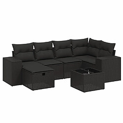 vidaXL Salon de jardin 7 pcs avec coussins noir résine tressée