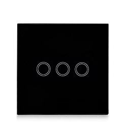 Wewoo Interrupteur sans fil noir 86mm Verre Trempé Panneau Mural Smart Home Light 3 Boutons tactile avec Télécommande RF 433, AC 110V-240V