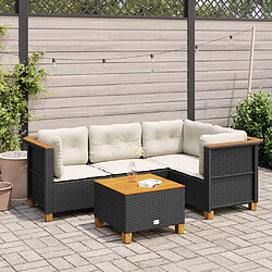 vidaXL Salon de jardin 5 pcs avec coussins noir résine tressée