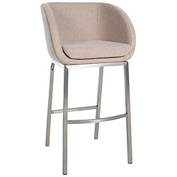 Decoshop26 Tabouret de bar x1 dossier arrondi en feutrine taupe quatre pieds en acier inoxydable 10_0005366