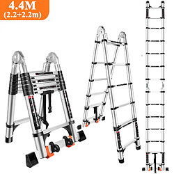 4.4M Échelle Télescopique en Aluminium Pliante avec 2 Roulettes (2,2M + 2,2M)