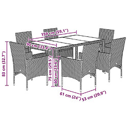 vidaXL Ensemble à manger de jardin avec coussins 7 pcs rotin et verre pas cher