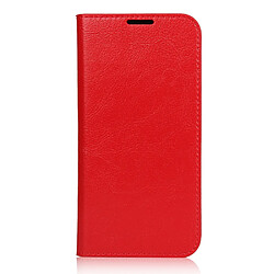 Etui en cuir véritable peau de cheval fou avec support rouge pour votre Nokia 4.2 (2019)