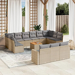 Maison Chic Salon de jardin avec coussins 14 pcs | Ensemble de Table et chaises | Mobilier d'Extérieur beige résine tressée -GKD25334